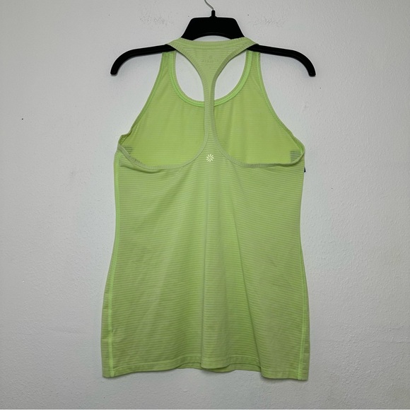 Athleta High Neck Shadow Stripe Chi Tank Neon Green Racetrack Size Small - Picture 3 of 8